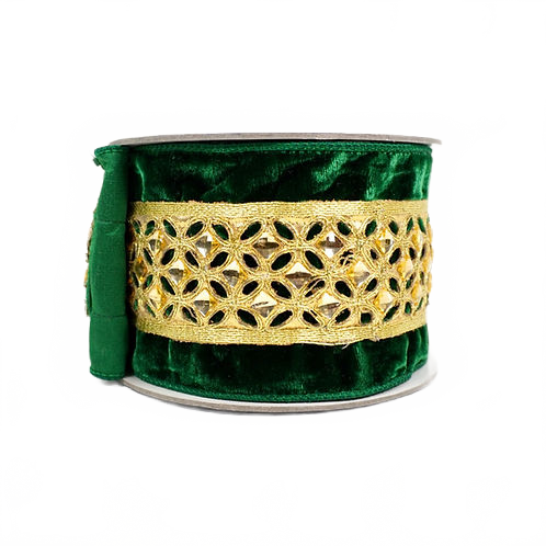 Ribbon Velvet Diamond Lace 4" Emerald And Gold