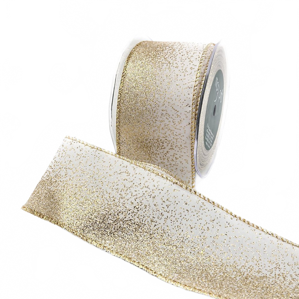 2.5 Inch Taffeta Fading Glitter Ribbon With White Metallic Wired Edge