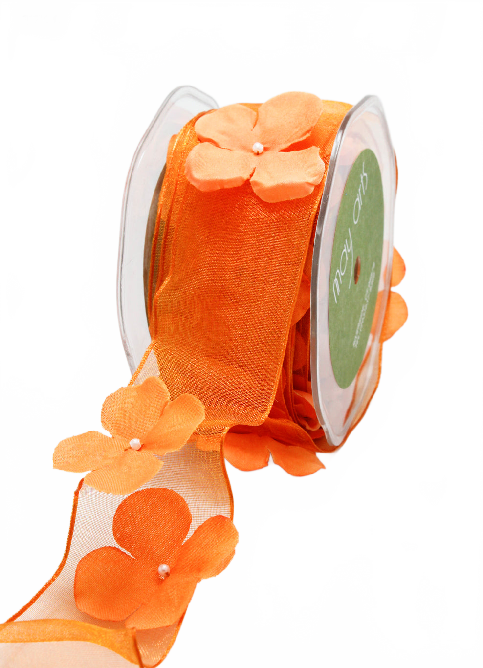 1.5 Inch Flower With Pearl Orange Ribbon Garland