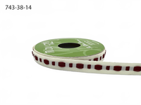 ⅜ Inch Dot Center Line Woven Edge Ivory/Red Ribbon