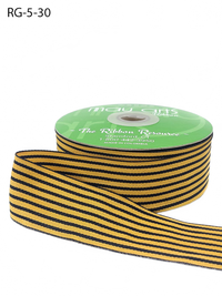 1.5 Inch Woven Black/Gold Grosgrain Stripe Ribbon With Woven Edge