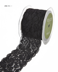 2.5 Inch Floral Elastic Lace Trim Black Ribbon With Scalloped Eyelash Edge