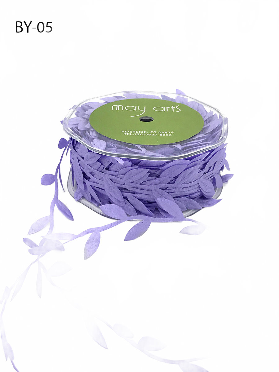 3/4 Inch Classic Leaves Lavender Ribbon With Sealed Cut Edge