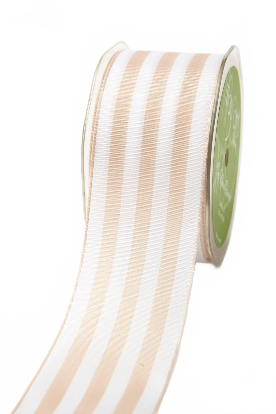 2 Inch Striped Champagne/White Ribbon With Woven Edge