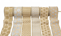 3 Inch 100% Jute Burlap With Metallic Print Ribbon With Wired Edge