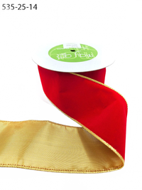 2.5 Inch Red Velvet Gold Back Ribbon With Wired Edge