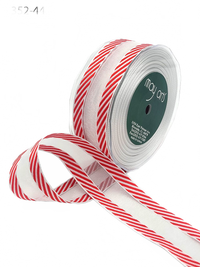 1.5 Inch Christmas White Sheer With Diagonal Stripe Ribbon With Wired Edge
