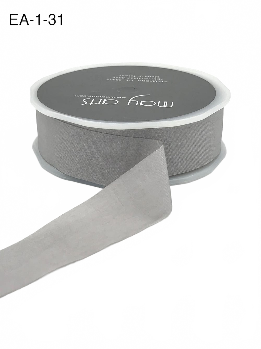 1 Inch Wrinkled Faux Light Grey Silk Ribbon With Cut Edge