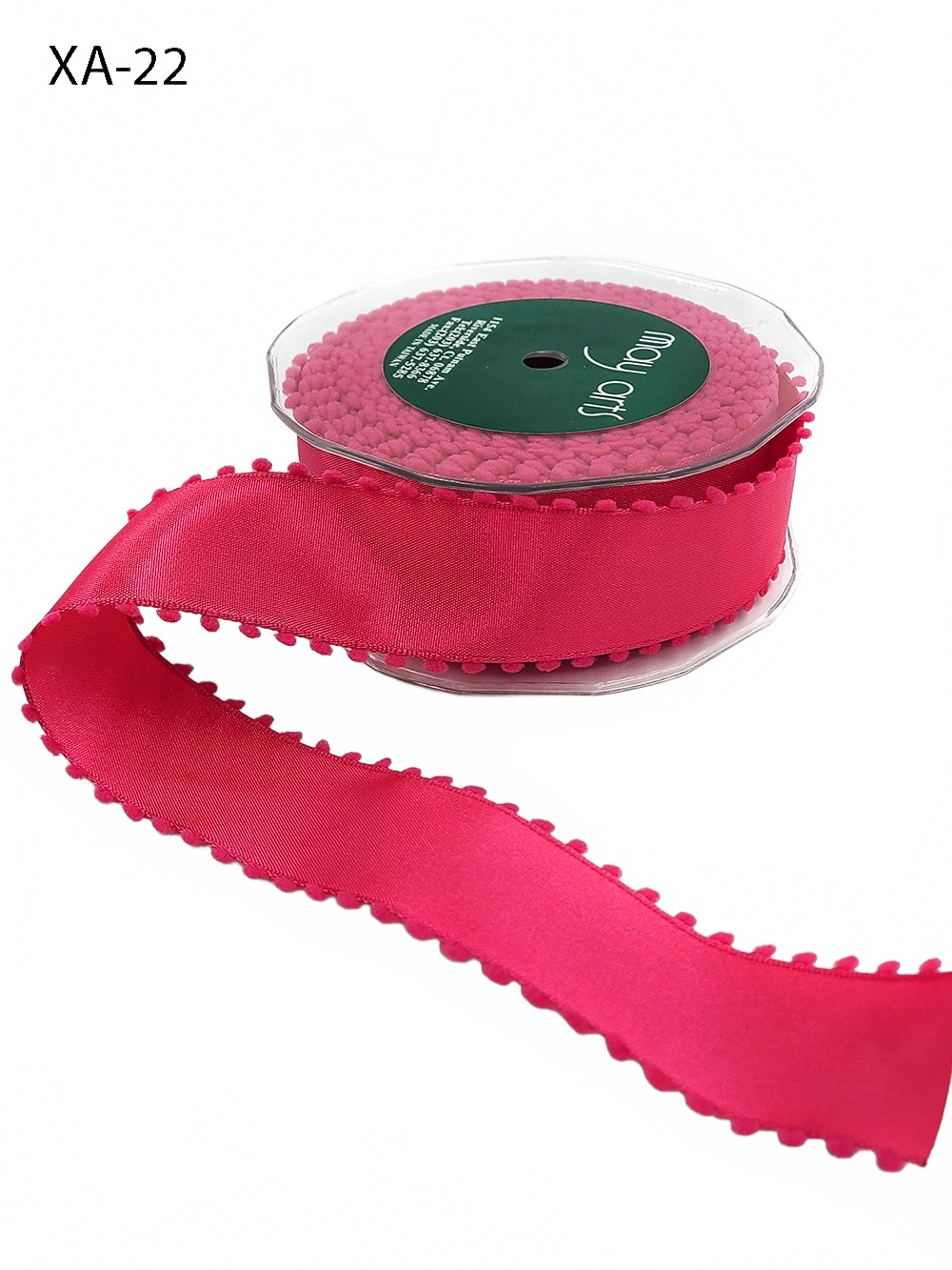1.5 Inch Fuchsia Taffeta Ribbon With Pom Pom Wired Edge