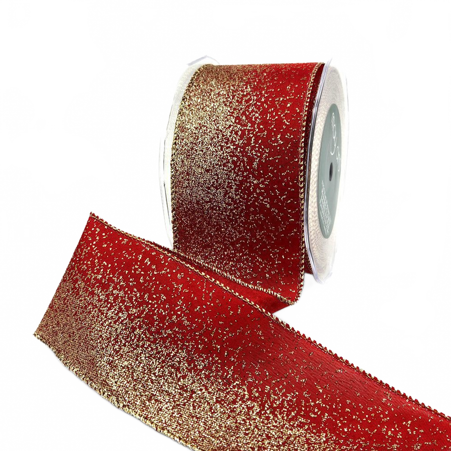 2.5 Inch Taffeta Fading Glitter Ribbon With Red Metallic Wired Edge