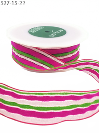 1.5 Inch Multi-Color Fuzzy Striped Pink/Green/White Ribbon With Woven Edge