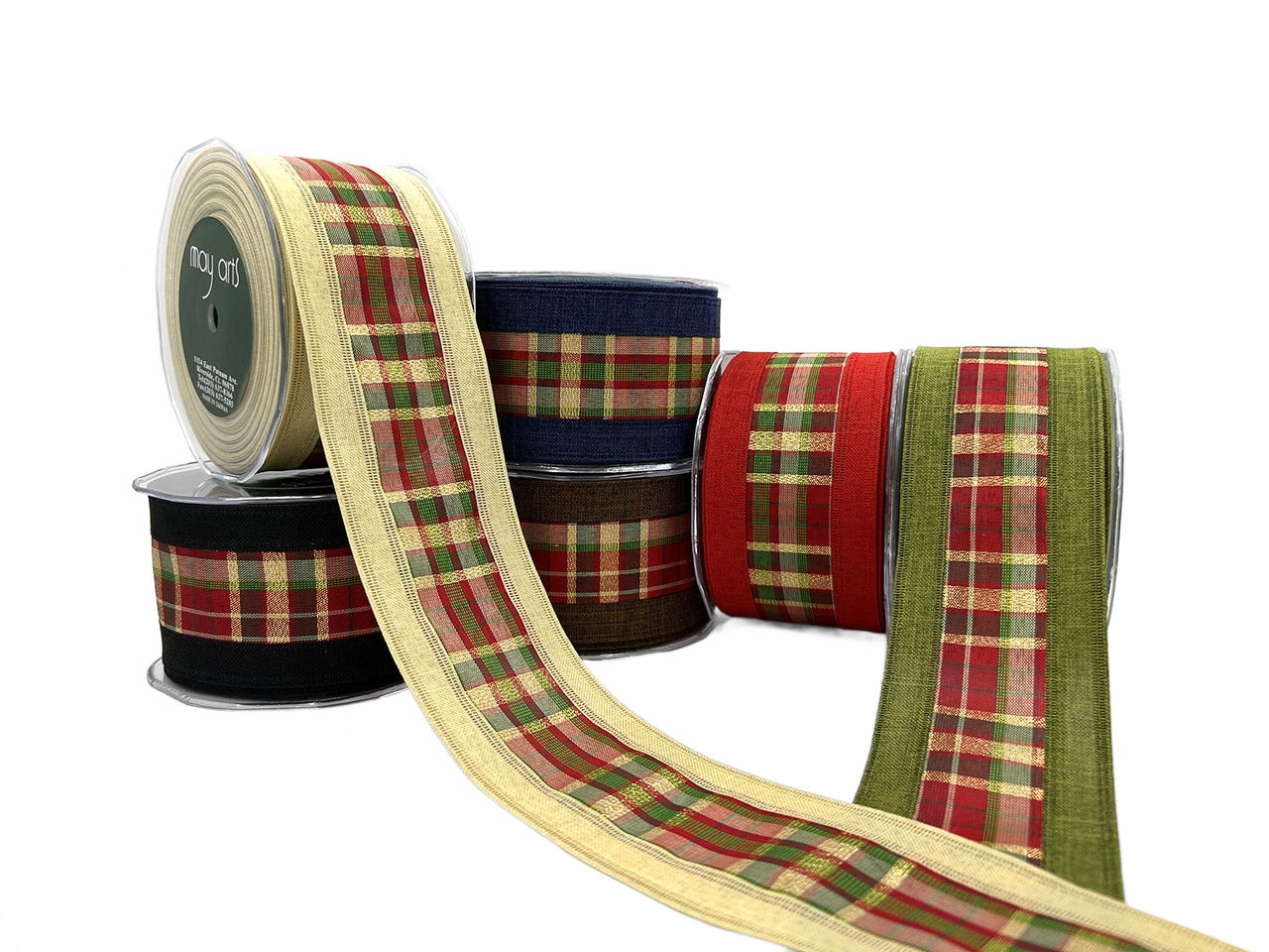 2.5 Inch Metallic Tartan Plaid Center Ribbon With Wired Woven Edge