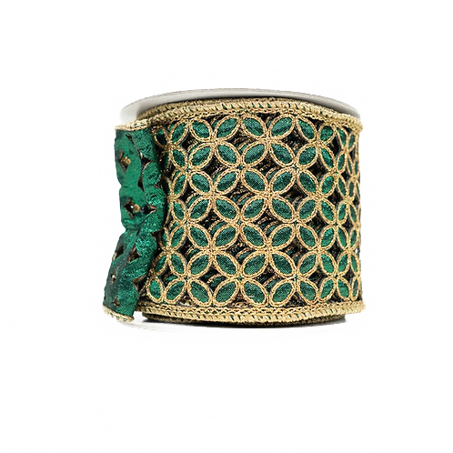 Ribbon 4" Flower Lace Emerald And Gold