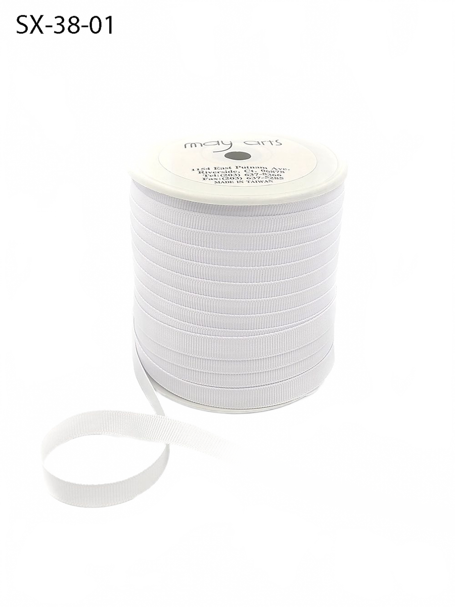 3/8 Inch Heavy-Weight (Higher Thread Count) Classic White Grosgrain Ribbon With Woven Edge