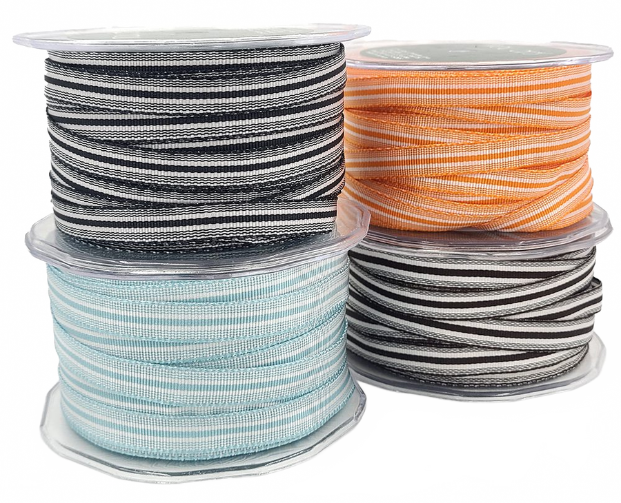 3/8 Inch Ticking Striped Ribbon With Woven Edge