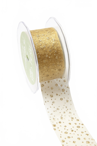 1.5 Inch Sheer Glitter Dot Ribbon With Cut Edge