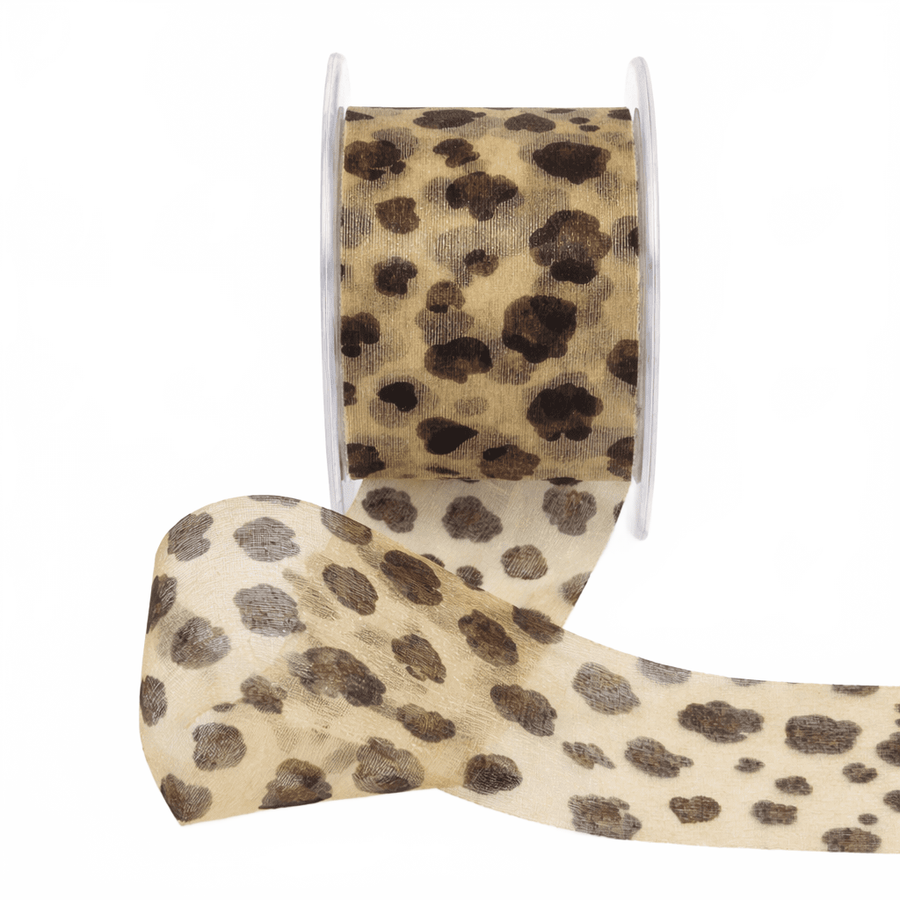 2 Inch Leopard Sheer With Print Ribbon With Cut Edge