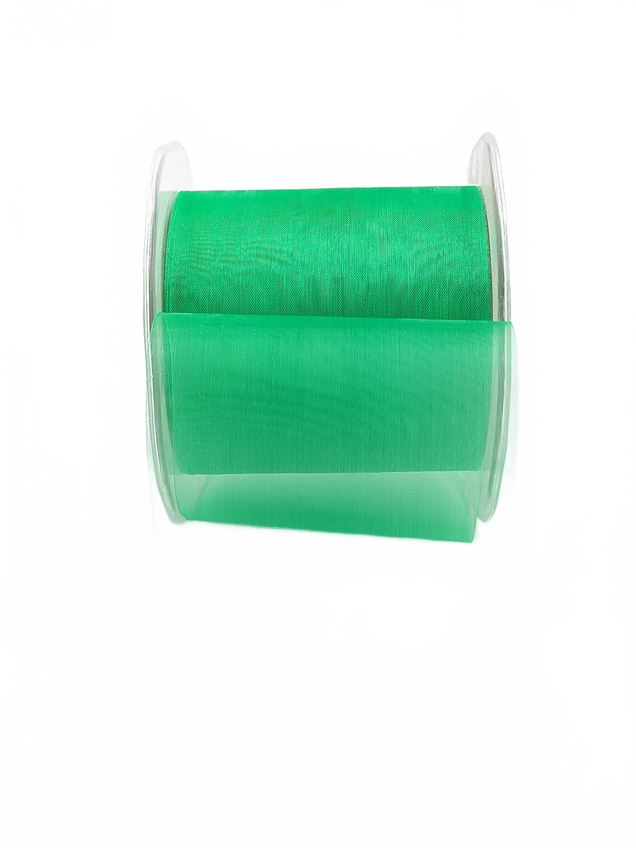 3 Inch Soft Shimmer Emerald Green Sheer Ribbon With Cut Edge