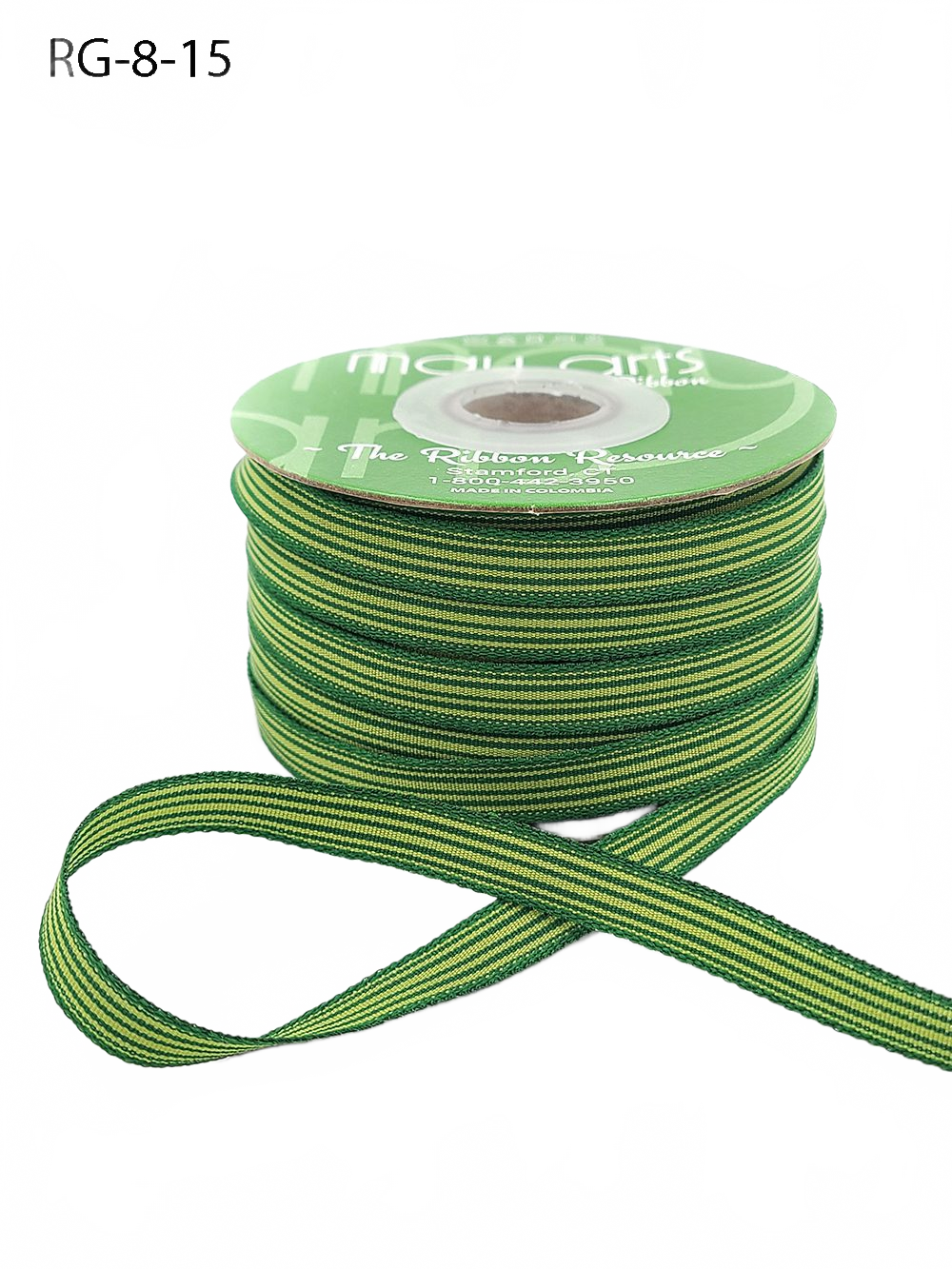 3/8 Inch Woven Green/Parrot Green Grosgrain Stripe Ribbon With Woven Edge