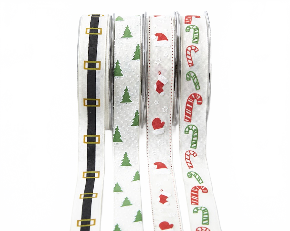 1 Inch Cotton Holiday Print Ribbon With Woven Edge