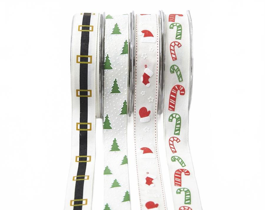 1 Inch Cotton Holiday Print Ribbon With Woven Edge