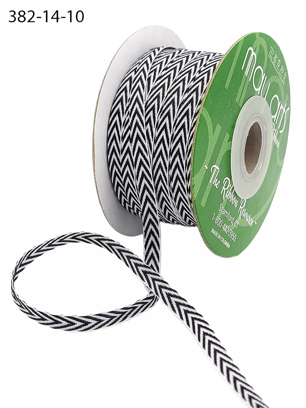 1/4 Inch Black Twill Chevron Stripe Ribbon With Woven Edge