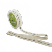 3/4 Inch Ivory Happy Anniversary Canvas Printed Ribbon With Woven Edge