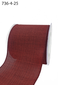 4 Inch Faux Burgundy Linen Woven Wired Edge Ribbon