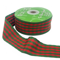 1.5 Inch Checkered Gingham Red/Green Ribbon With Woven Edge