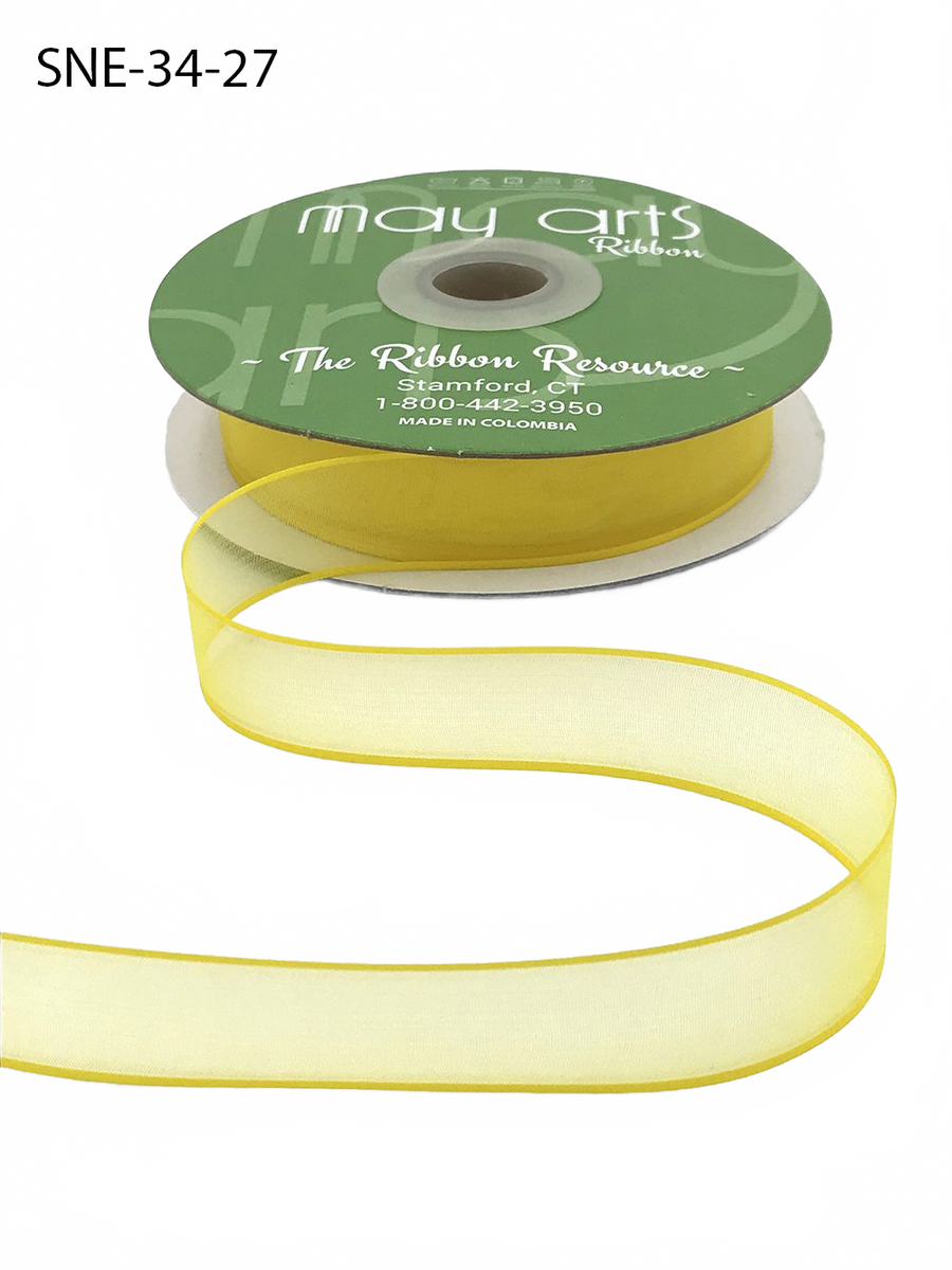 ~3/4 Inch Soft Yellow Sheer Ribbon With Thin Solid Edge