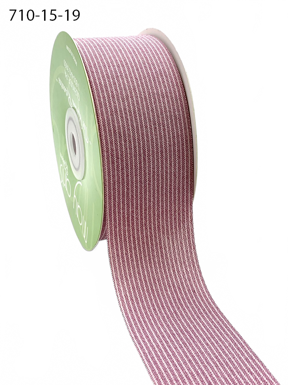 1.5 Inch Striped Washed Mauve Linen Ribbon