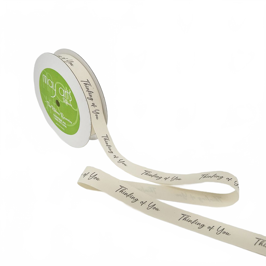 3/4 Inch Ivory Canvas Printed Ribbon With Woven Edge