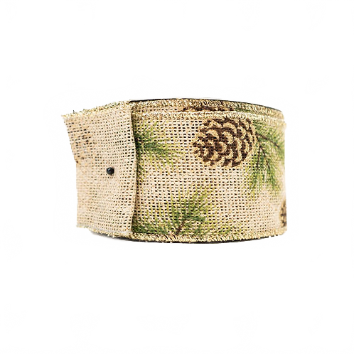 Ribbon 2.5" Pinecone Natural And Gold