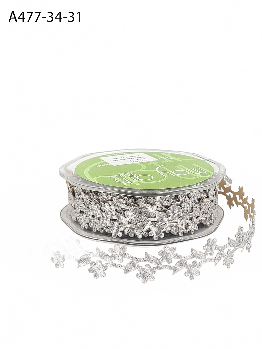 3/4 Inch Adhesive Floral Design Silver Ribbon With Sealed Cut Edge