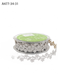 3/4 Inch Adhesive Floral Design Silver Ribbon With Sealed Cut Edge