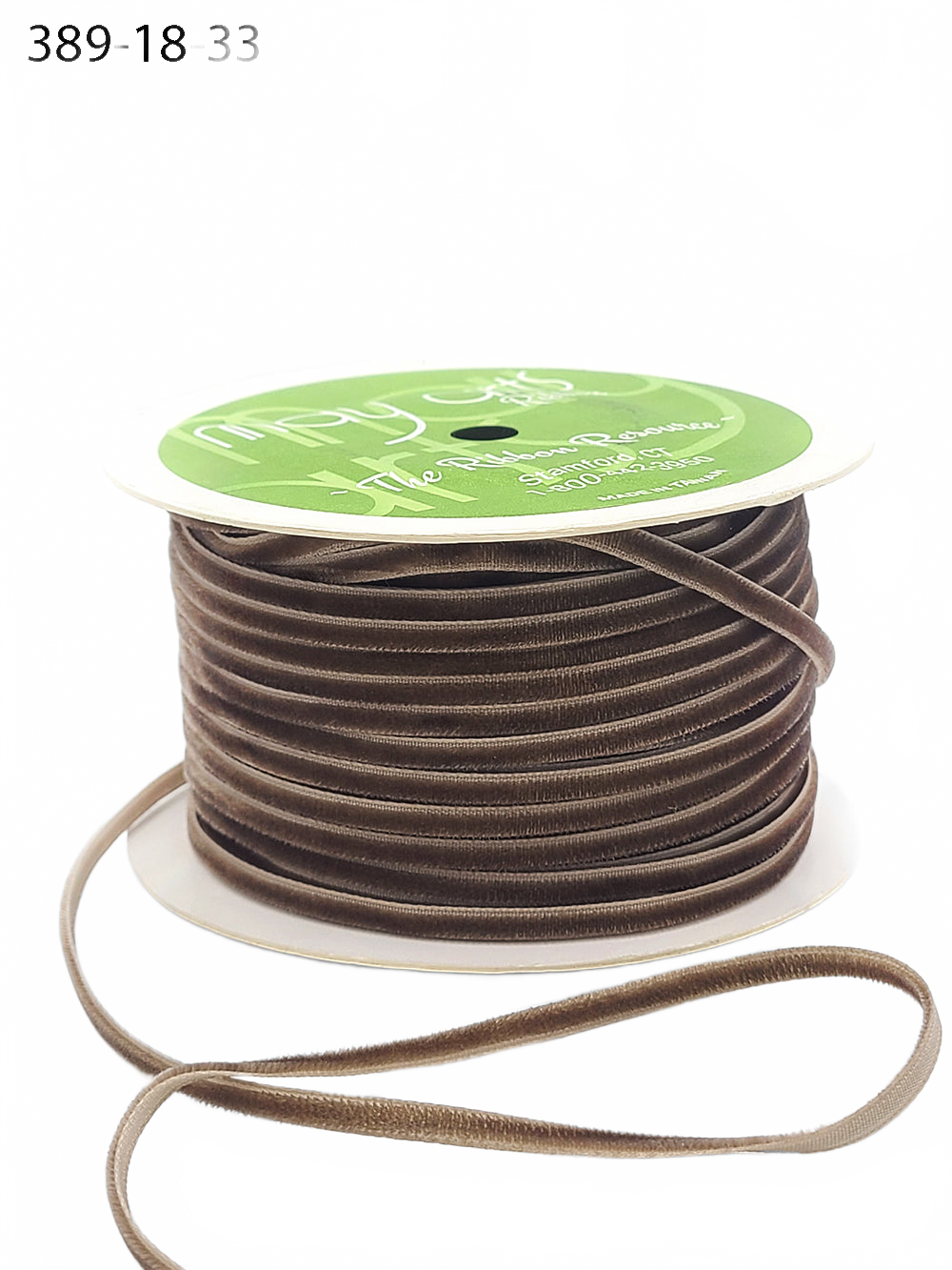 1/8 Inch Brown Velvet String Cord Ribbon With Woven Edge