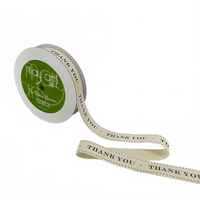 3/4 Inch Ivory Thank You Canvas Printed Ribbon With Woven Edge