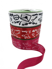 ~1 Inch (24Mm) Satin Valentine Doodle Print Ribbon With Woven Edge