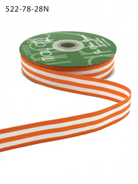 7/8 Inch Orange/White Grosgrain Horizontal Stripes Ribbon With Woven Edge