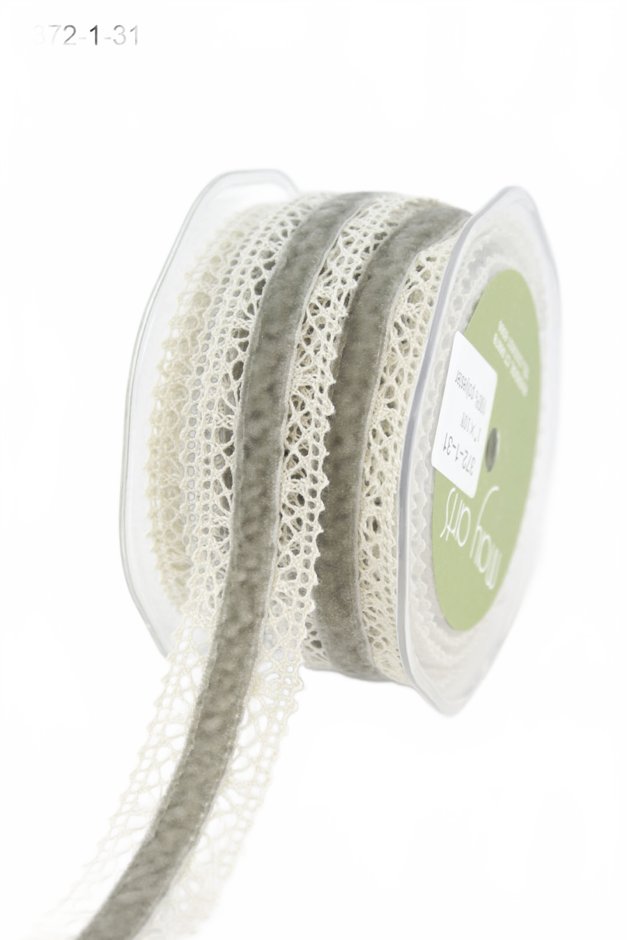 1.5 Inch Crochet With Ivory/Gray Velvet Center Ribbon