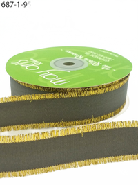 1″ Fringe Metallic Charcoal/Gold Grosgrain Ribbon