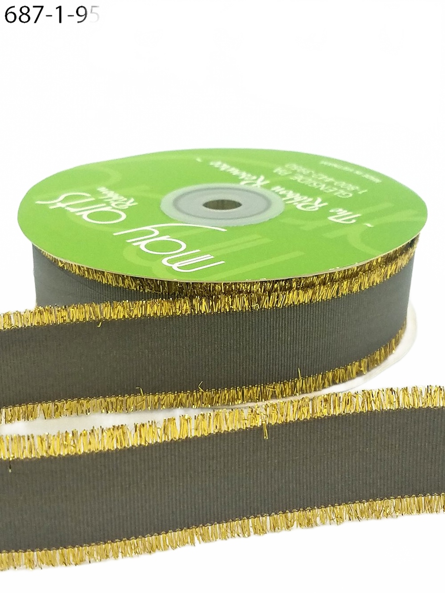 1″ Fringe Metallic Charcoal/Gold Grosgrain Ribbon