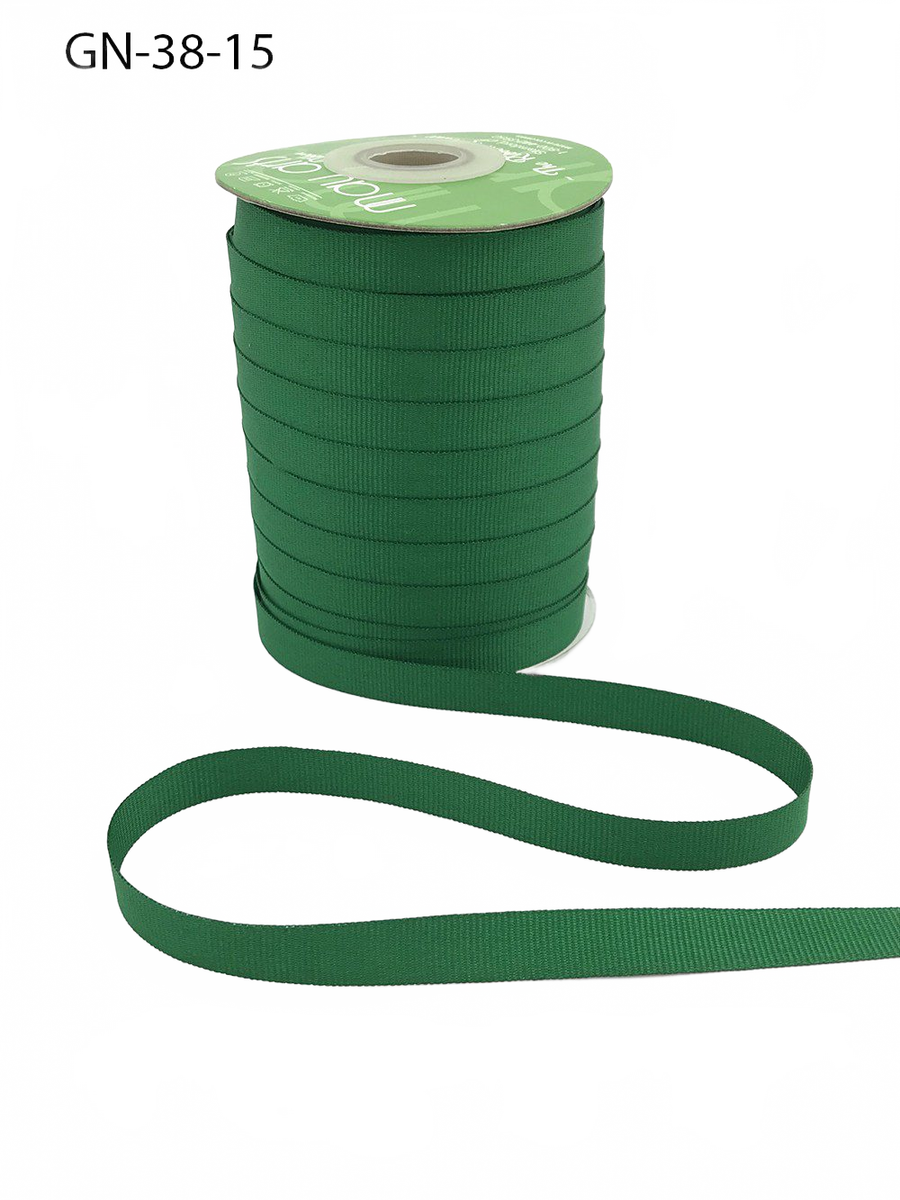 ~3/8 Inch Light-Weight Flat Green Grosgrain Ribbon With Woven Edge