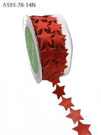 7/8 Inch Jumbo Adhesive Red Satin Star Ribbon