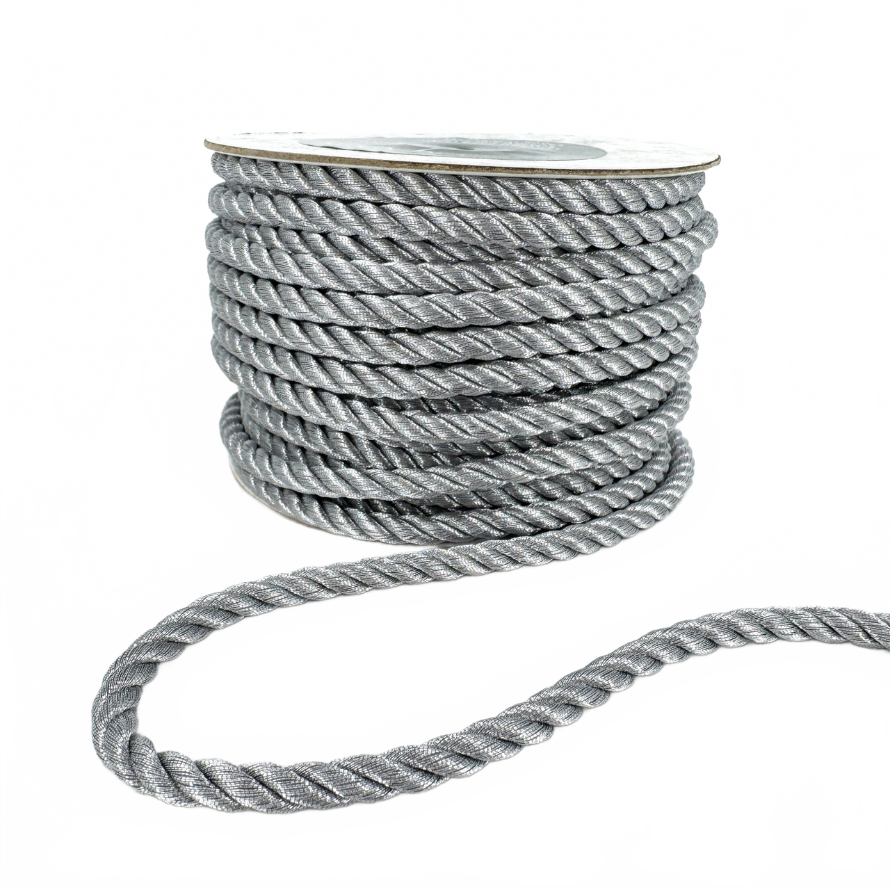 6 Millimeter Twisted Cord Metallic Silver Ribbon