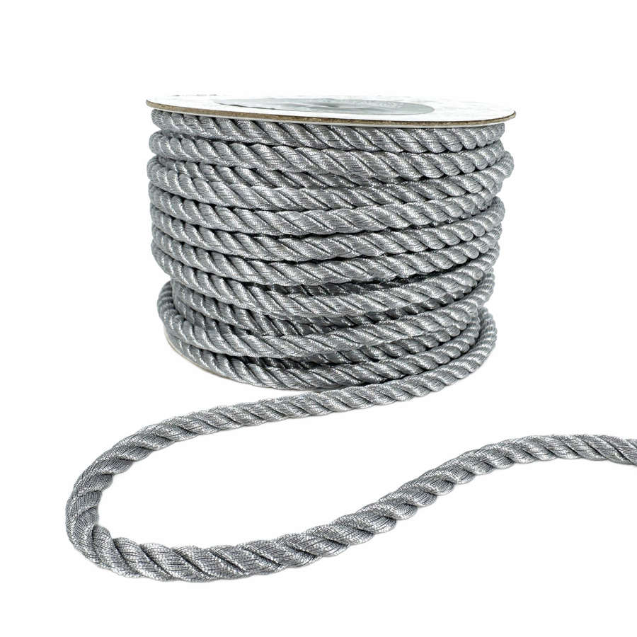 6 Millimeter Twisted Cord Metallic Silver Ribbon