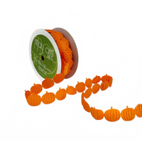 3/4 Inch Original Orange Pumpkins Satin Cut Out Banner Ribbon With Cut Sealed Edge