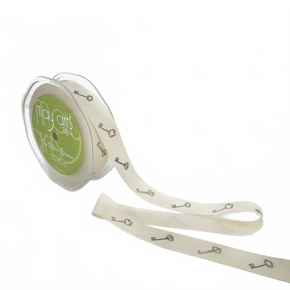 3/4 Inch Ivory Keys Canvas Printed Ribbon With Woven Edge