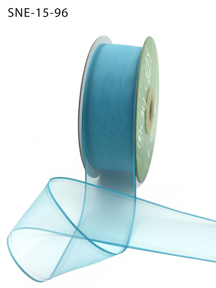 1.5 Inch Soft Turquoise Sheer Ribbon With Thin Solid Edge