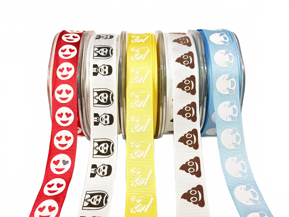 3/4 Inch Grosgrain Emoji Print Ribbon With Woven Edge